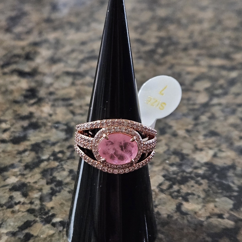 Bomb Party RG31006 "All Eyes On Me" Pink Smithsonite Fused w/Genuine Quartz Sz 7